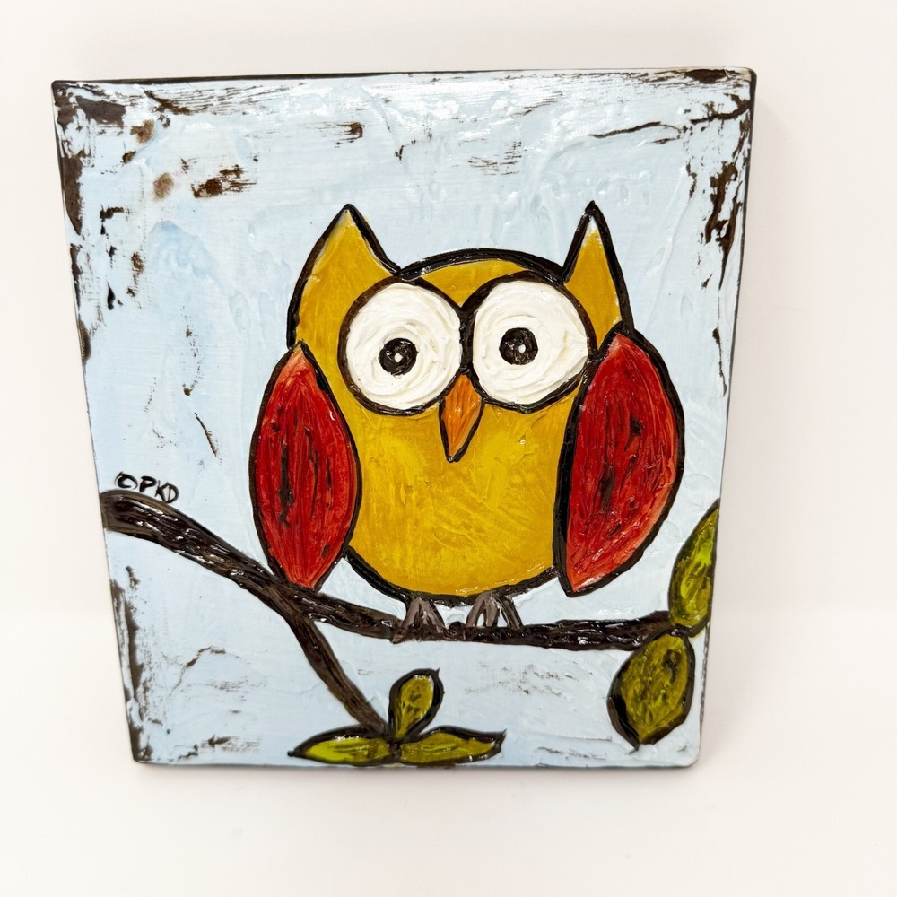 Vineyard's Gifts 7" x 8" Owl Painting on Wood Whimsical - Picture 6 of 6
